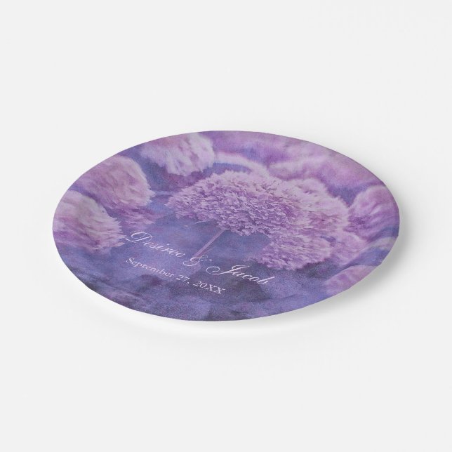 Floral Purple Hydrangea Country Rustic Wedding Paper Plates (Angled)