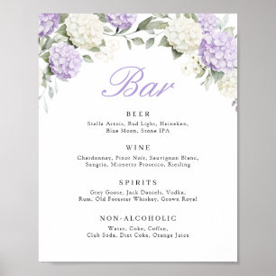 Floral Purple Hydrangea Greenery Wedding Bar Sign