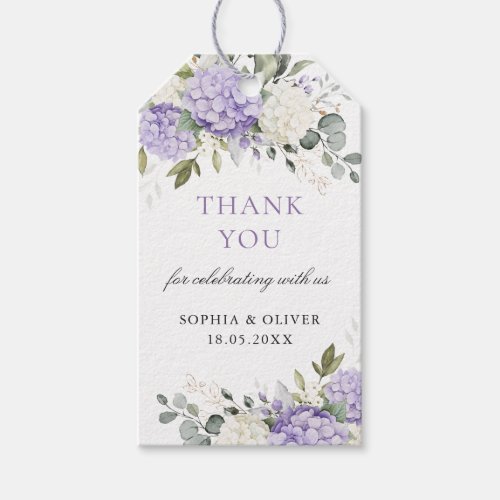 Floral Purple Hydrangea Greenery Wedding Thank You Gift Tags