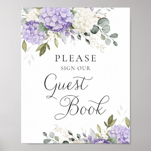 Floral Purple Hydrangea Wedding Guest Book Sign