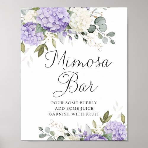 Floral Purple Hydrangea Wedding Mimosa Bar Poster