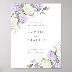Floral Purple Hydrangea Wedding Welcome Sign