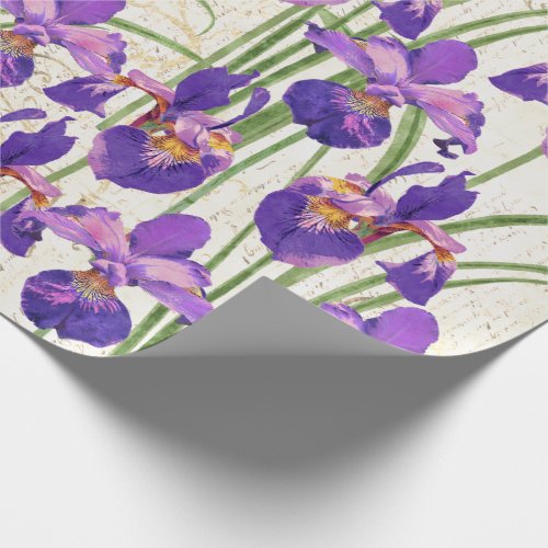 Floral Purple Iris Gold Damask Elegant Wedding Wrapping Paper