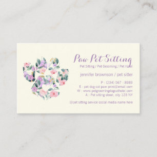 Floral Purple Ivory Pet Sitter Grooming Paw Business Card