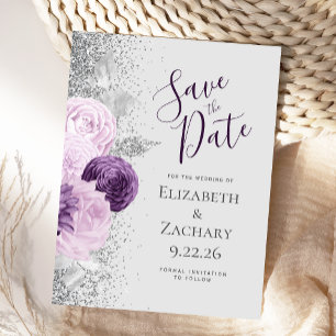 Floral Purple Lavender Gray Silver Glitter Postcard