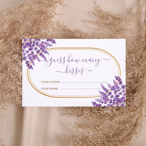 Floral Purple Lavender How Many Kisses Bridal Game Enclosure Card