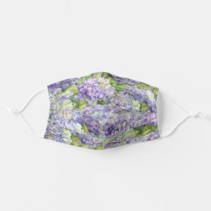 Floral Purple Lavender Hydrangea Pattern Adult Cloth Face Mask