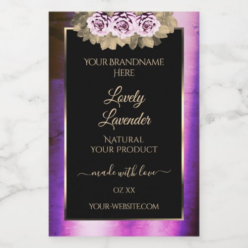 Floral Purple Marble Frame Black Product Labels