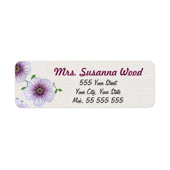 Floral Purple Name On White Structure Label by KreaturFlora at Zazzle
