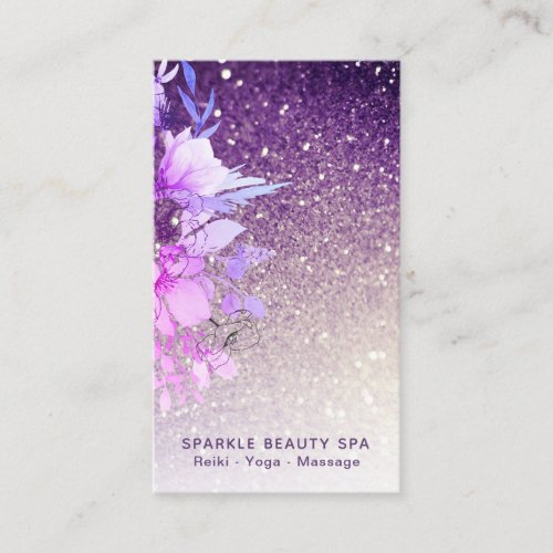  Floral Purple Ombre Glitter Beauty Spa Business Card