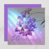 floral purple orchid 50th wedding anniversary invitation (Front/Back)