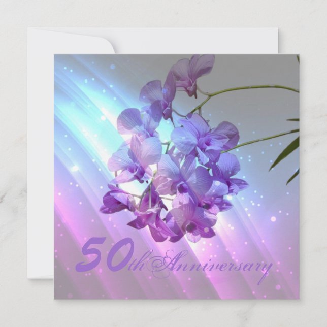 floral purple orchid 50th wedding anniversary invitation (Front)