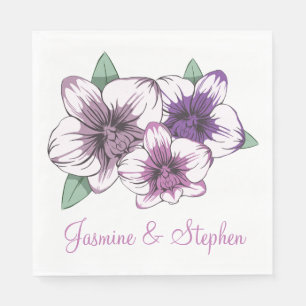 Floral Purple Orchid Wedding Bridal Shower Flowers Napkins