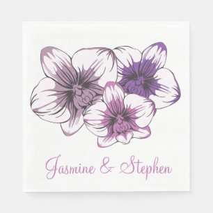 Floral Purple Orchid Wedding Bridal Shower Flowers Napkins