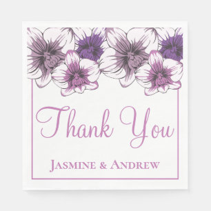 Floral Purple Orchid Wedding Thank You Flowers Napkins