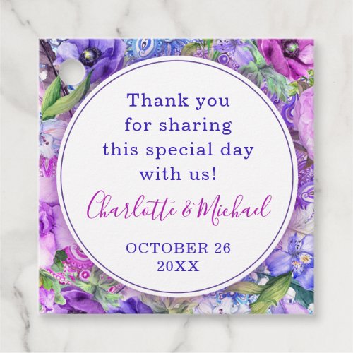 Floral Purple Paisley Thank You Wedding Favor Tags