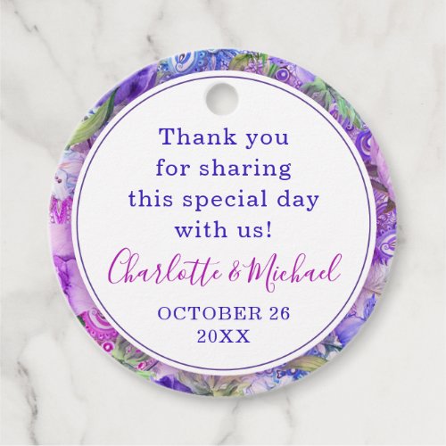 Floral Purple Paisley Thank You Wedding Favor Tags