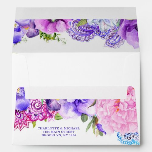 Floral Purple Paisley Watercolor Wedding Envelope