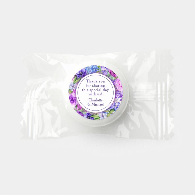 Floral Purple Paisley Watercolor Wedding Life Saver® Mints (Front)