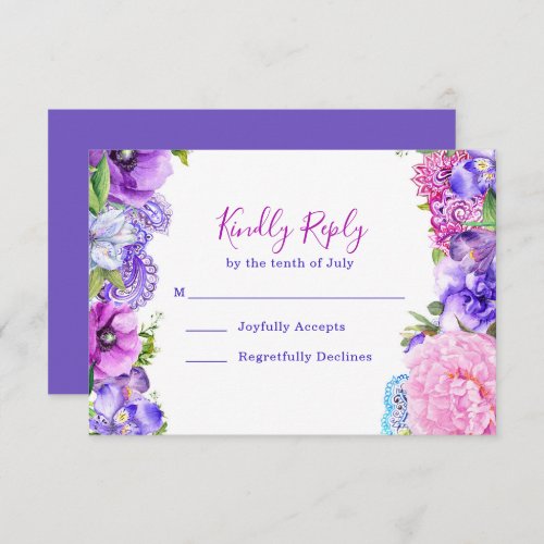 Floral Purple Paisley Watercolor Wedding RSVP Card