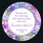Floral Purple Paisley Watercolor Wedding Stickers<br><div class="desc">Floral Purple Paisley Watercolor Wedding Stickers features elegant pink and purple watercolor flowers such as purple iris, pink and purple anemones, fresias and more with modern paisley and mandala accents on a white background with your thank you wedding information in the center. Personalize by editing the text in the text...</div>