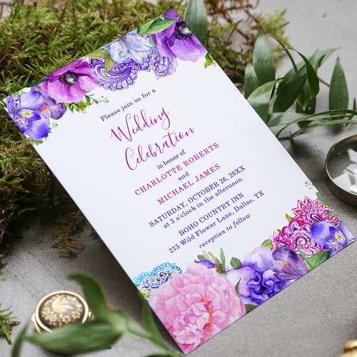 Floral Purple Paisley Wedding Celebration Invitation