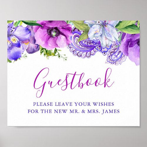 Floral Purple Paisley Wedding Guestbook Sign