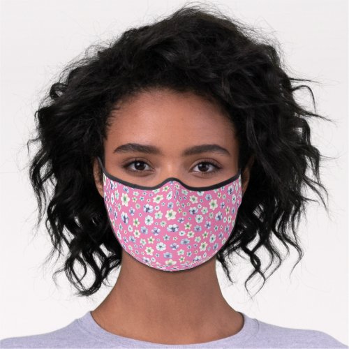 Floral purple pattern small wild flower white pink premium face mask