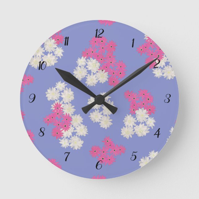 Floral Purple Pattern Wall Clock (Front)