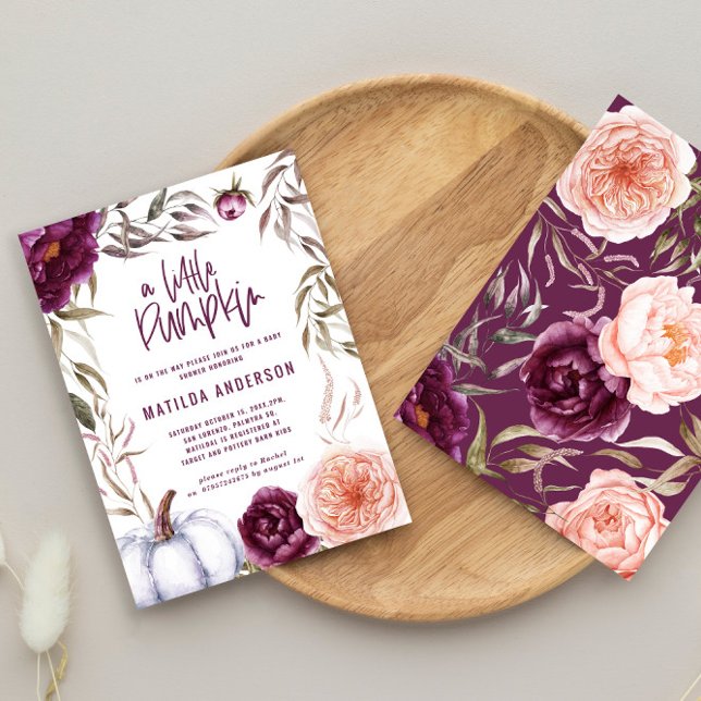 floral Purple peach pumpkin fall baby shower Note Card (Creator Uploaded)