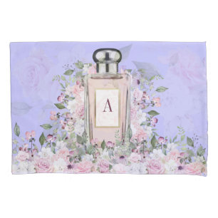 Floral Purple Perfume Bottle Monogram Pillow Case