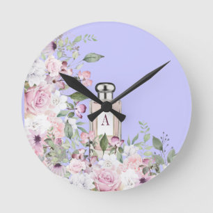 Floral Purple Perfume Bottle  Mothers Day Pretty   Round Clock