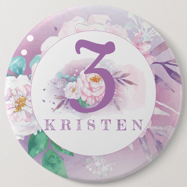 Floral purple personalized classic button (Front)