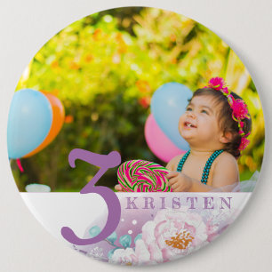 Floral purple personalized classic photo button