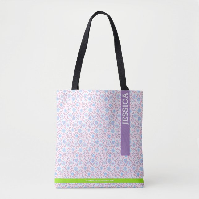 Floral Purple Personalized Name & Monogram Tote Bag (Front)