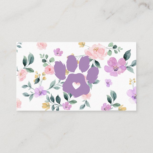 Floral Purple Pet Sitter Grooming Paw Business Card