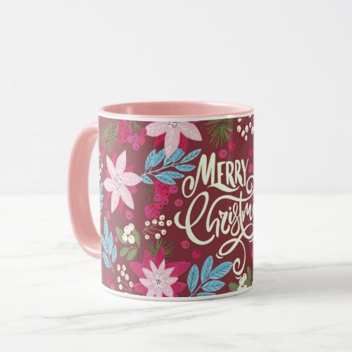 Floral purple pink Christmas lettering Mug