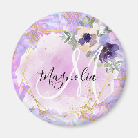 Floral Purple, Pink & Gold Rainbow Marble Monogram