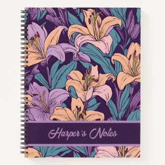 Floral Purple Pink Lily Pattern Personalized  Notebook