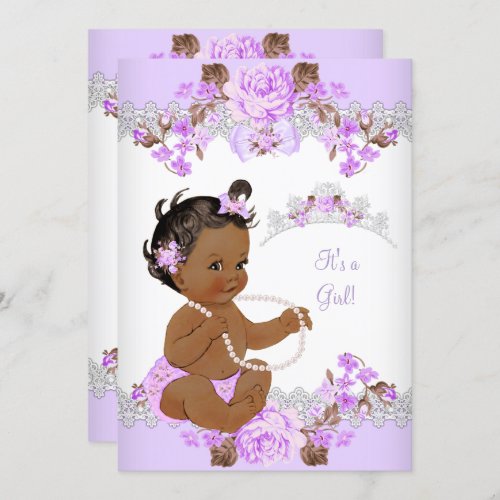 Floral Purple Princess Baby Shower Ethnic Girl Invitation