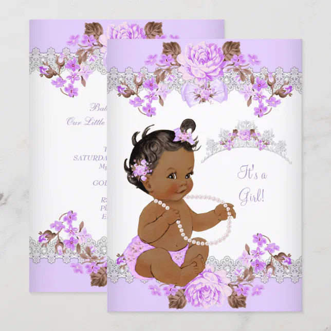 Floral Purple Princess Baby Shower Ethnic Girl Invitation | Zazzle