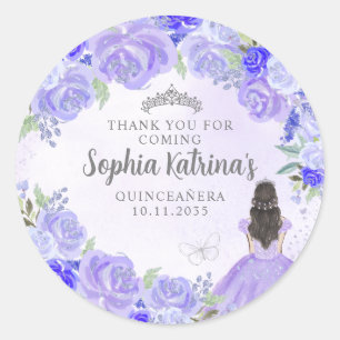 Floral Purple Princess Quinceanera Birthday Favor Classic Round Sticker