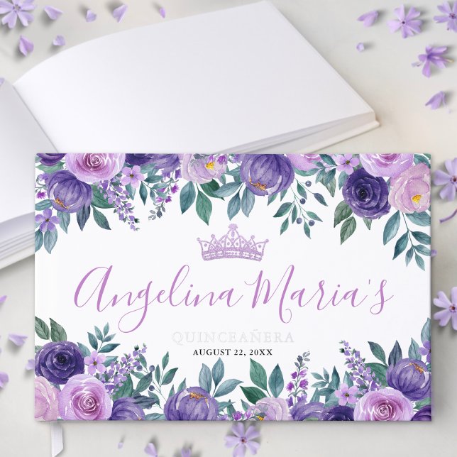 Floral Purple Quinceanera Foil Guest Book (Floral Purple Quinceanera Foil Guest Book)