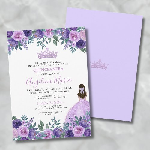 Floral Purple Quinceanera Invitation