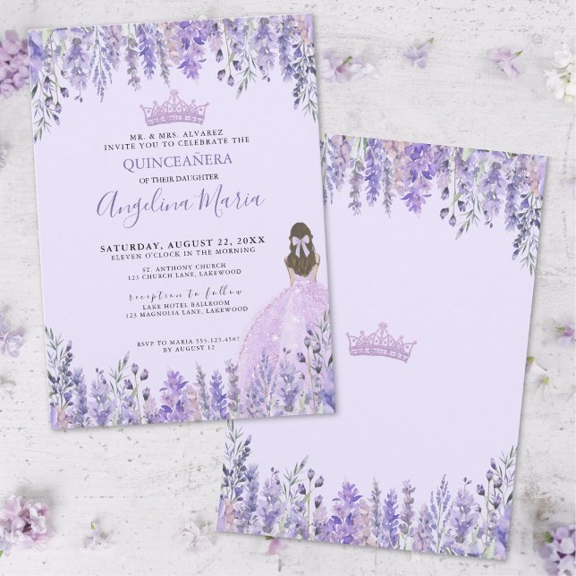 Floral Purple Quinceanera Invitation (Floral Lavender Purple Quinceanera Invitation)
