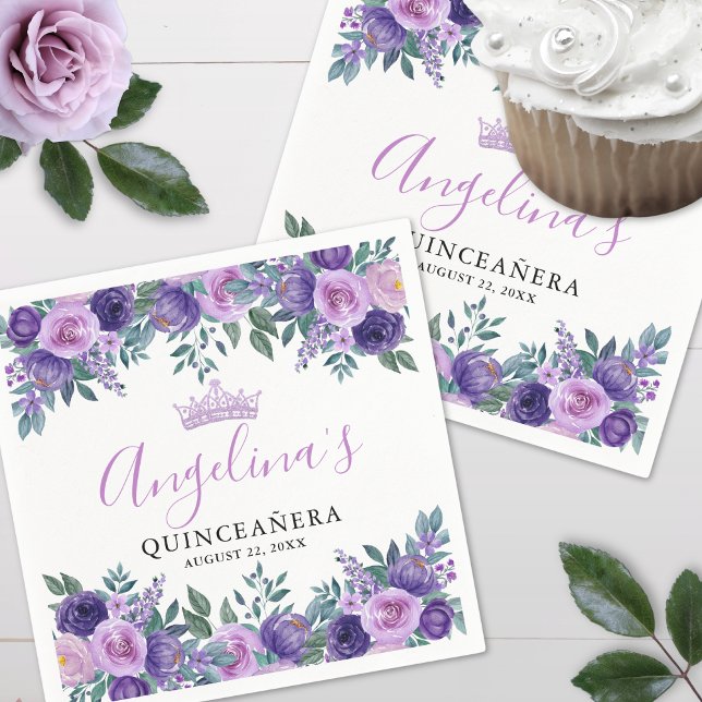 Floral Purple Quinceanera Napkins (Floral Purple Quinceanera Napkins)
