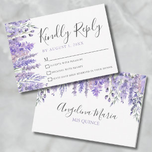 Floral Purple Quinceanera RSVP Card
