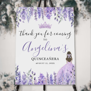 Floral Purple Quinceanera Thank You Sign