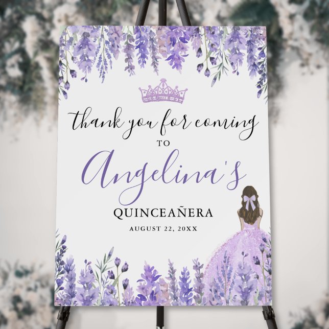 Floral Purple Quinceanera Thank You Sign (Floral Purple Quinceanera Thank You Sign)