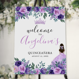 Floral Purple Quinceanera Welcome Sign